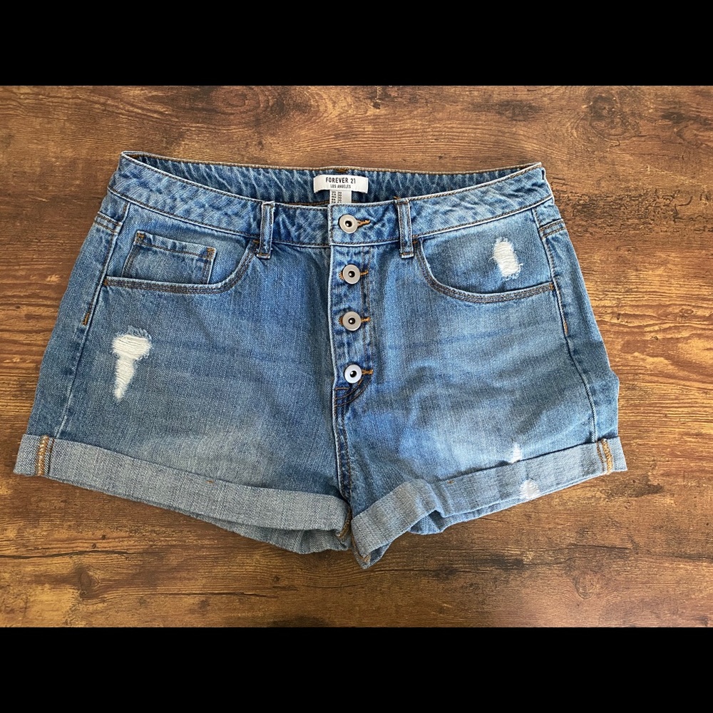 High rise button up jean shorts